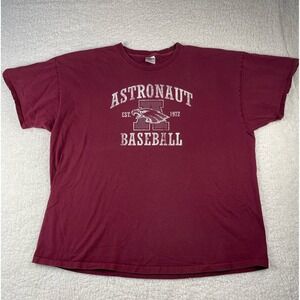 VTG Jerzees Mens 3X Astronaut Baseball Graphic T-Shirt Maroon Short Sleeve
